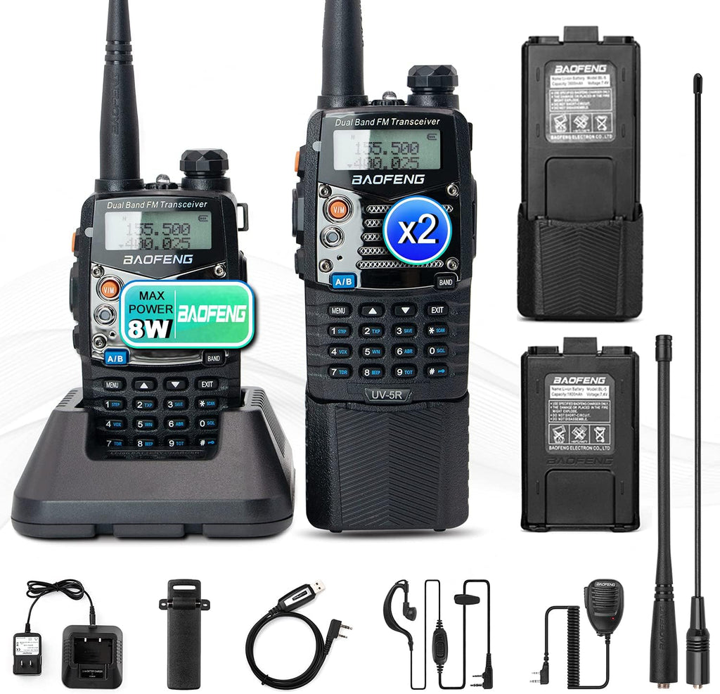 Ham Radio Handheld Walkie Talkies UHF VHF Dual Band 2-Way Radio Full Kit with Extra 3800mAh Battery, Earpiece and Programming Cable Pack of 2 O392