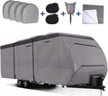 Upgraded Waterproof 500D Travel Trailer Cover with 4 Tire Covers, Tongue Jack Cover I8533