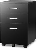 Black 3 Drawer Wood Mobile File Cabinet U6204