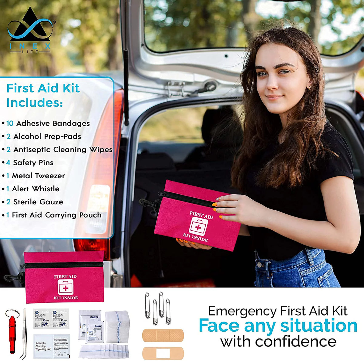 43 Piece Car Emergency Roadside Assistance Kit First Aid Kit Jumper Cables Tow Strap F2957