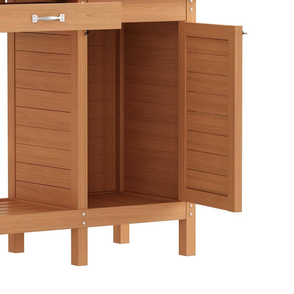 Wooden Potting Bench Table with Cabinet U7804