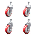 Red Poly Swivel Caster Set of 4 with 5x22 Wheels and 12mm Stem R2546