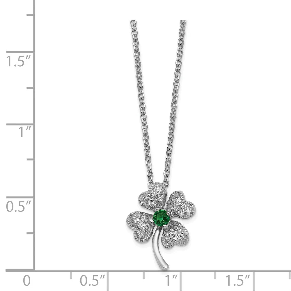 Green Glass & CZ 4-leaf Clover Necklace S758