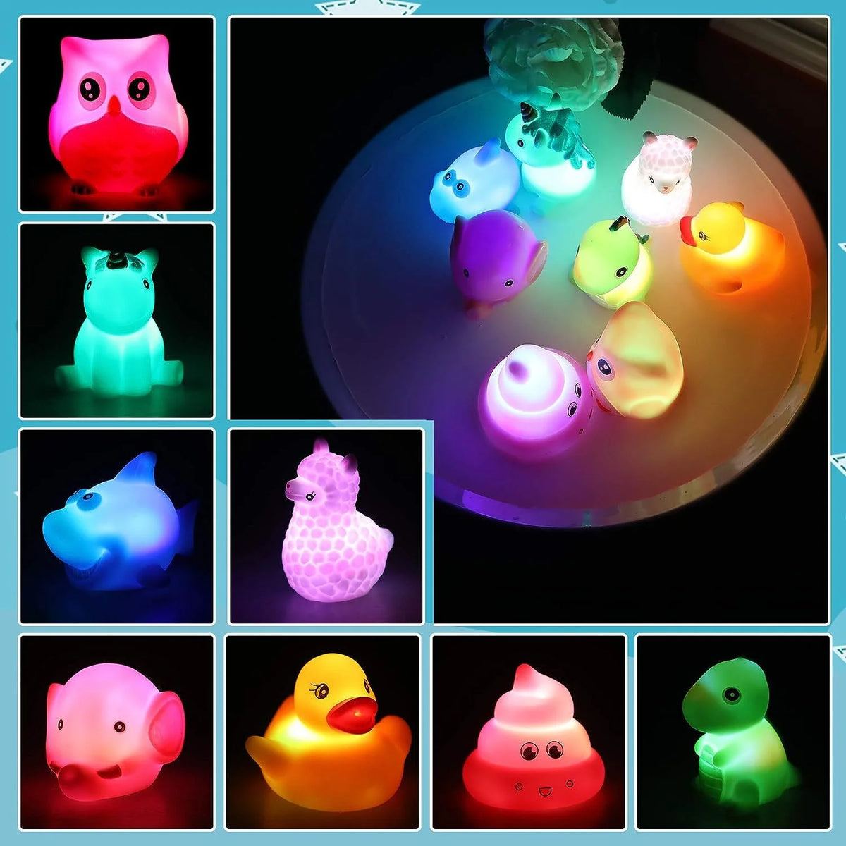 LED Light Baby Bath Toys Set with Storage Bag I5387