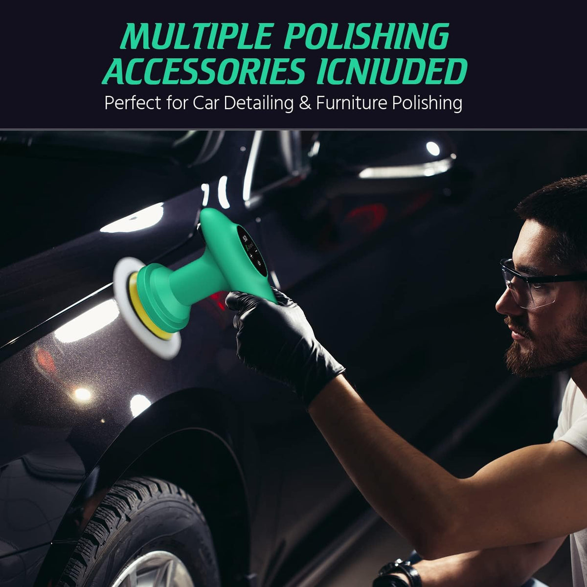 Cordless Car Polisher, 4 inch 2500-6000 RPM Micro Car Buffer Polisher with Touchscreen, 6 Speeds Orbital Buffer with Paste Wax & Pads L921623