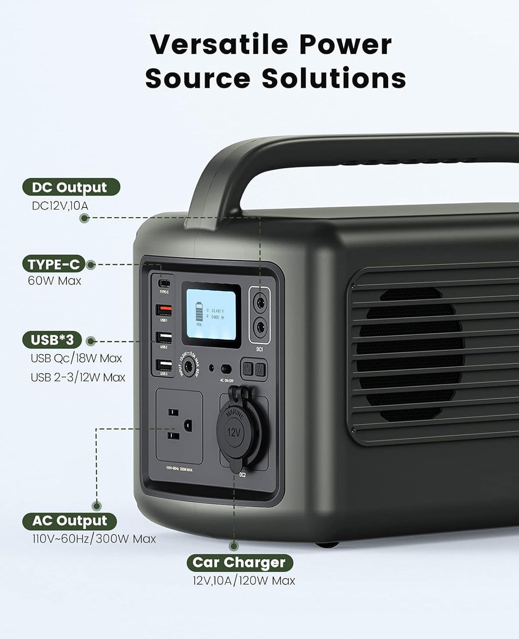 Portable Power Station 300W 427Wh Solar Generator Q40977