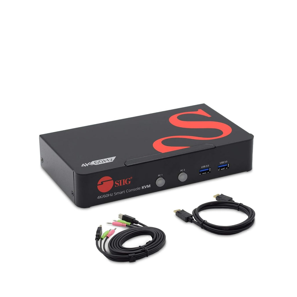4K DisplayPort KVM Switch with Audio and Microphone, USB 3.0 x4, USB 2.0 x2, Cables Included, Metal Housing R852387