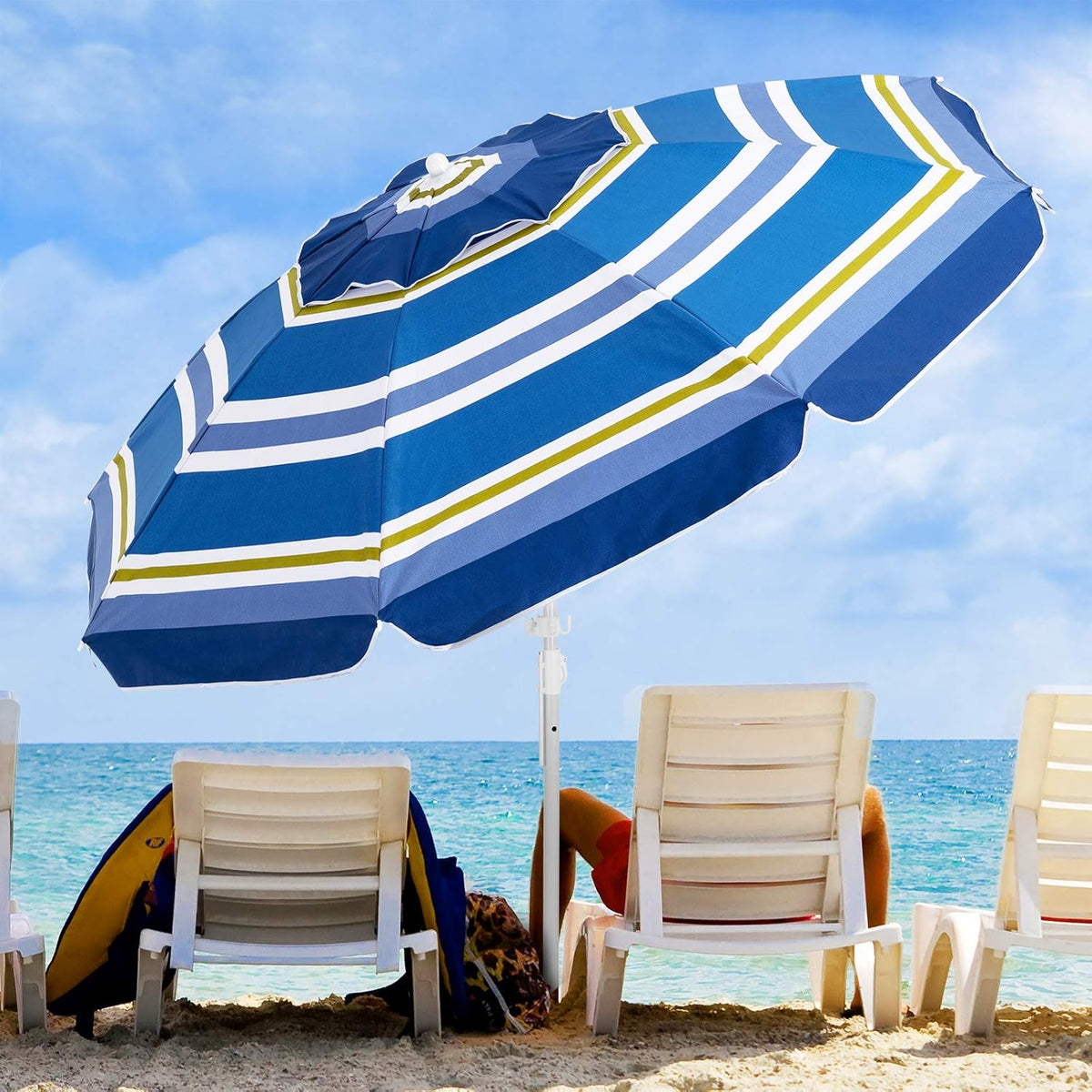 8.5FT Portable Beach Umbrella with Sand Anchor and Carry Bag M834