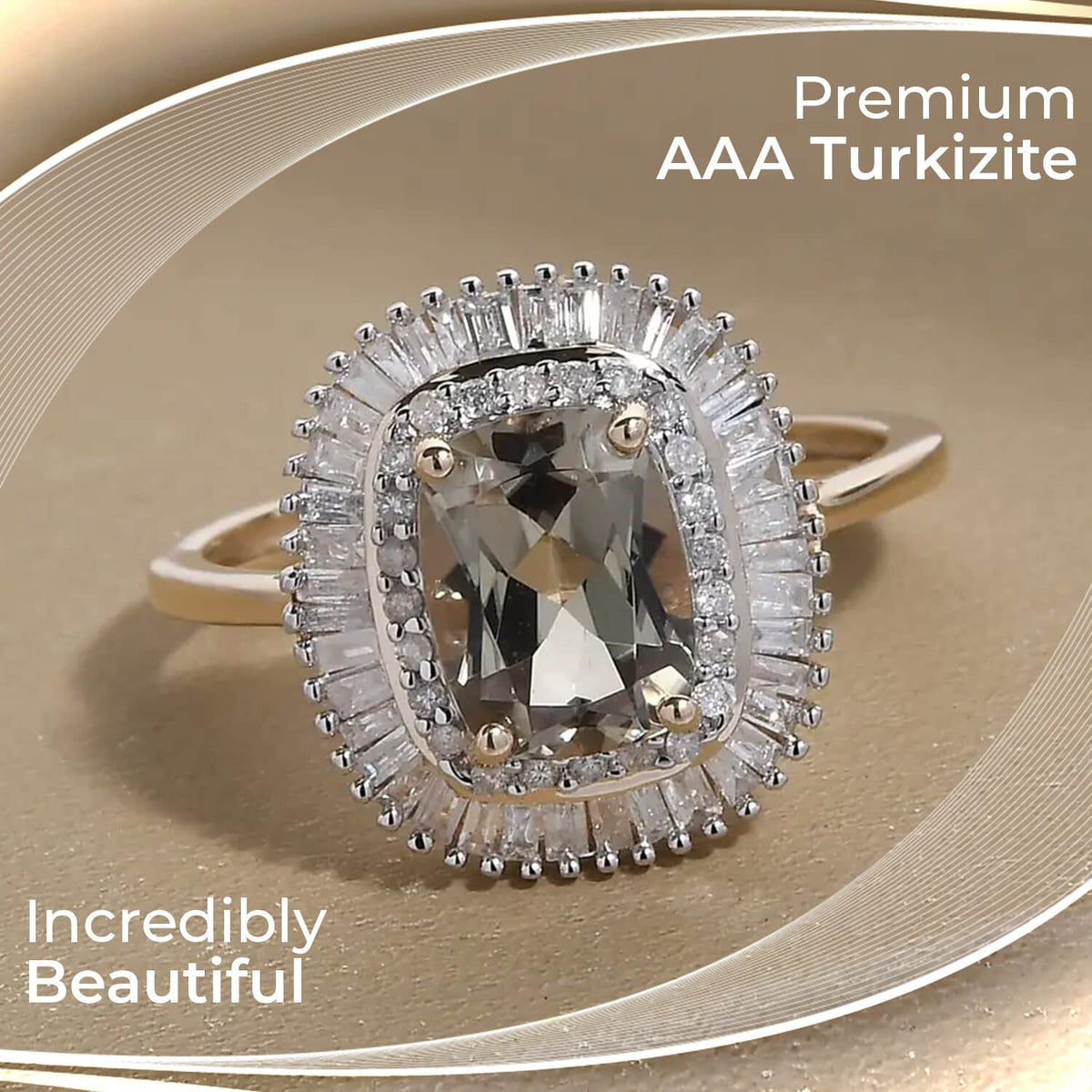 10K Yellow Gold Halo Ring with White Diamond and Turkizite G181