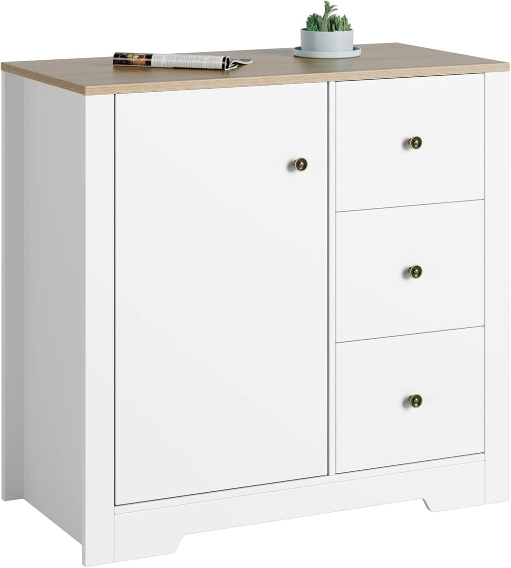 White Oak 3 Drawer 1 Door Storage Cabinet I79618