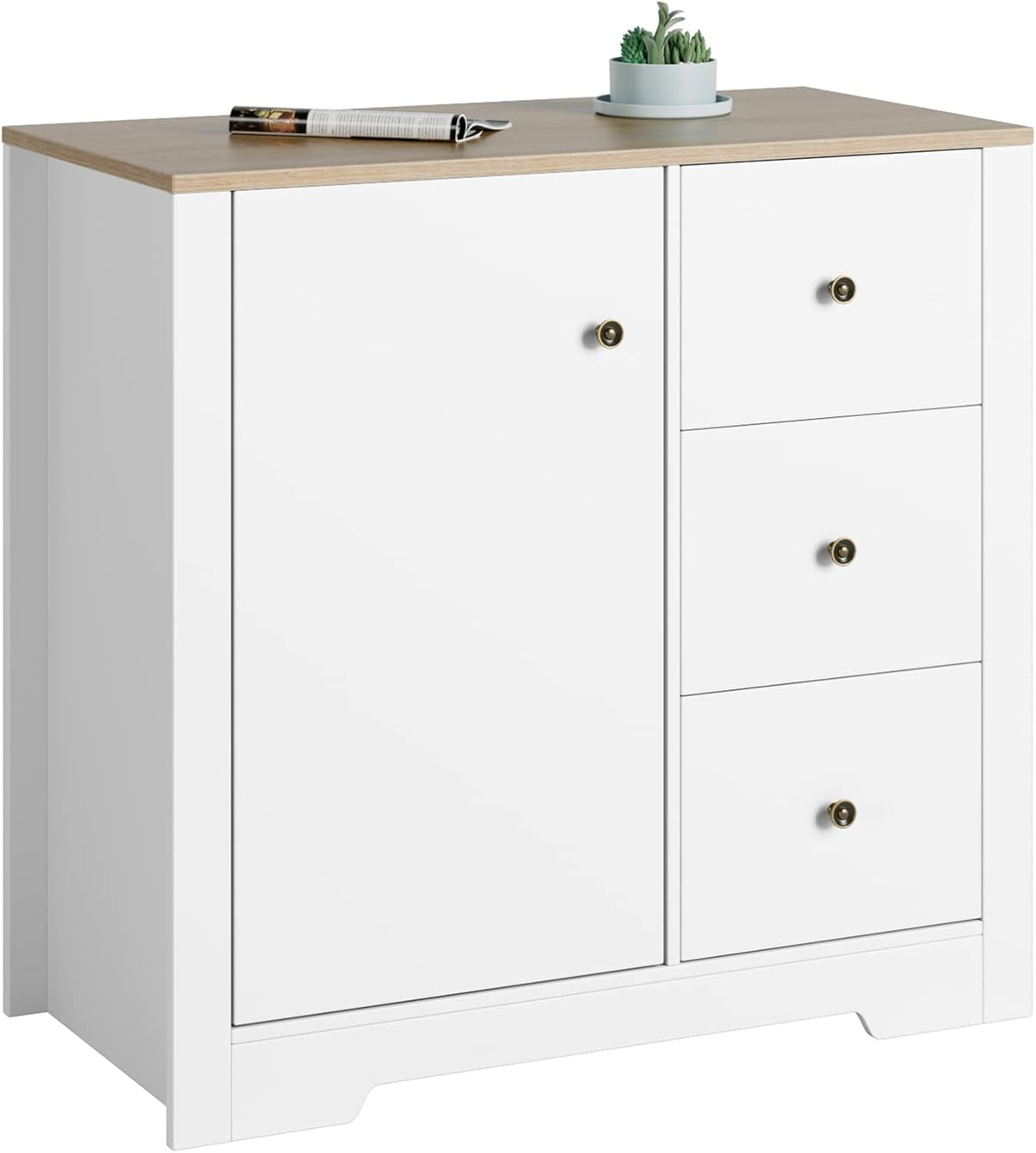 White Oak 3 Drawer 1 Door Storage Cabinet I79618