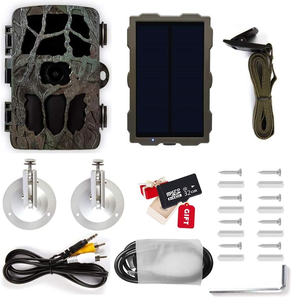 4K 20MP Night Vision 120° Wide Angle Hunting Camera with Solar Panel and 32GB Card A146335