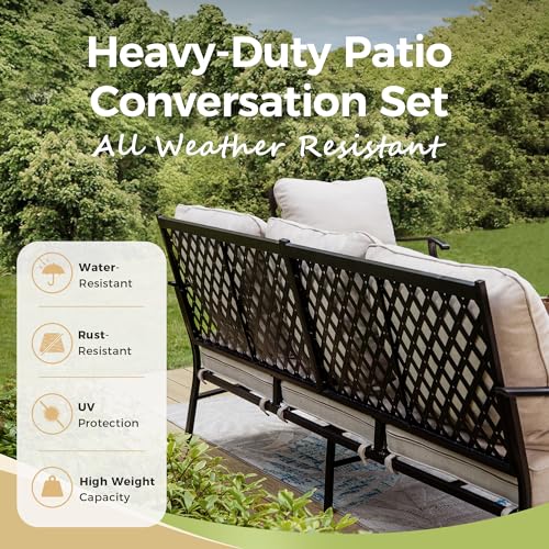 Navy Blue 4 Pcs Metal Outdoor Patio Furniture Set with 3-Seat Sofa, 2 Swivel Chairs, Coffee Table and Cushion G2827