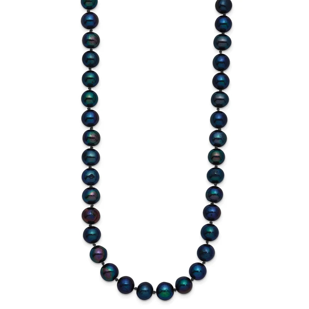 14K Yellow Gold Pearl Chain Necklace 6-7 mm Black Freshwater Cultured 16 inch E7016
