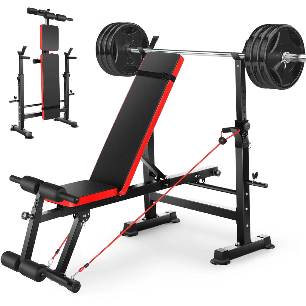 Adjustable Weight Bench Set with Barbell Rack L4785