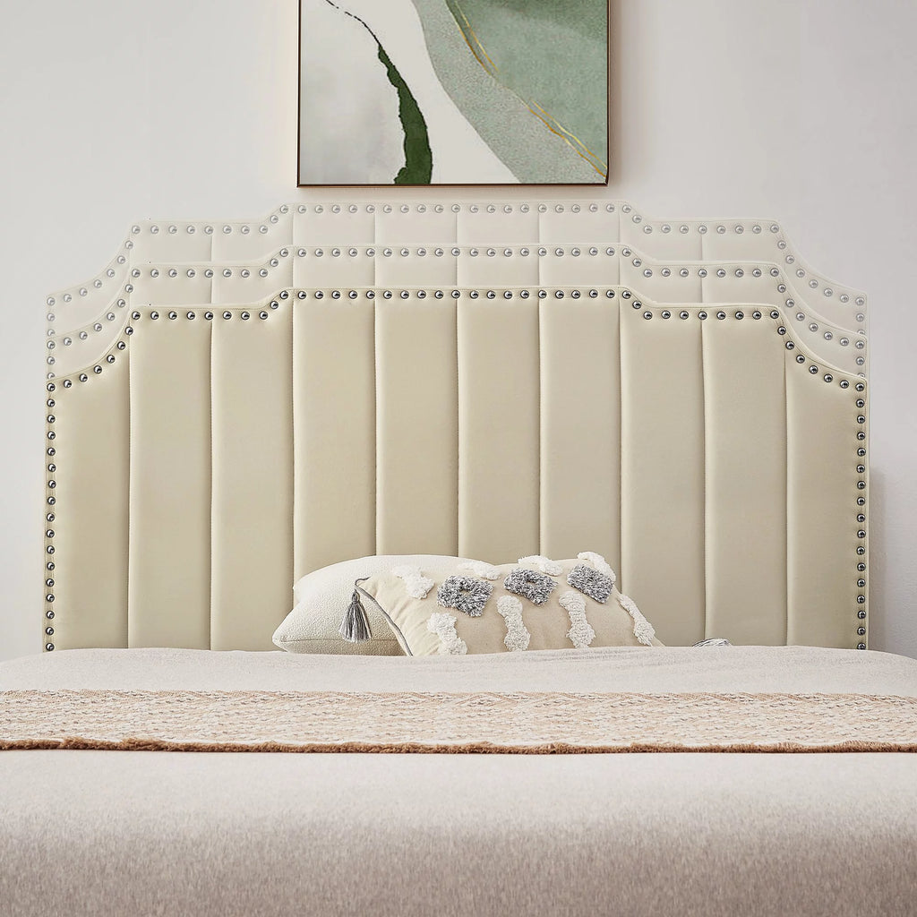 Queen Size Upholstered Platform Bed Frame with Nailhead Trim X55758