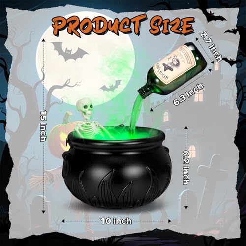 Black Cauldron Halloween Decoration with Skeleton Potion Bottles V3389