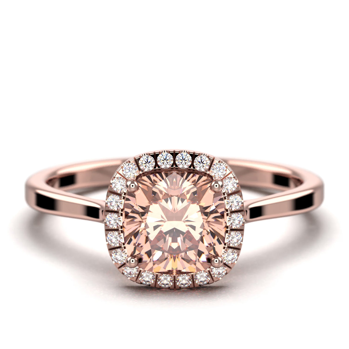 1.55 Carat Cushion Cut Morganite And Diamond Moissanite Engagement Ring in 10k Solid Rose Gold A9644