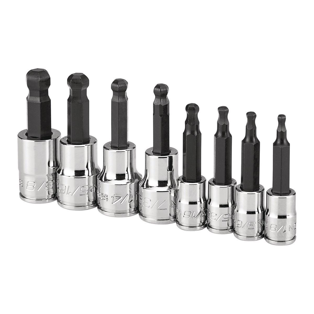 1/4 in. and 3/8 in. Drive SAE Ball Hex Socket Set, 8 Piece M6185