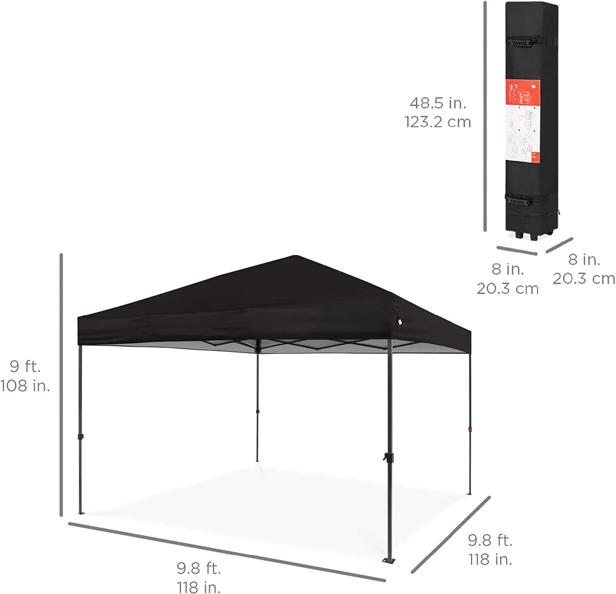 Black 10x10ft Pop Up Canopy Tent with Wheeled Carry Case T747115