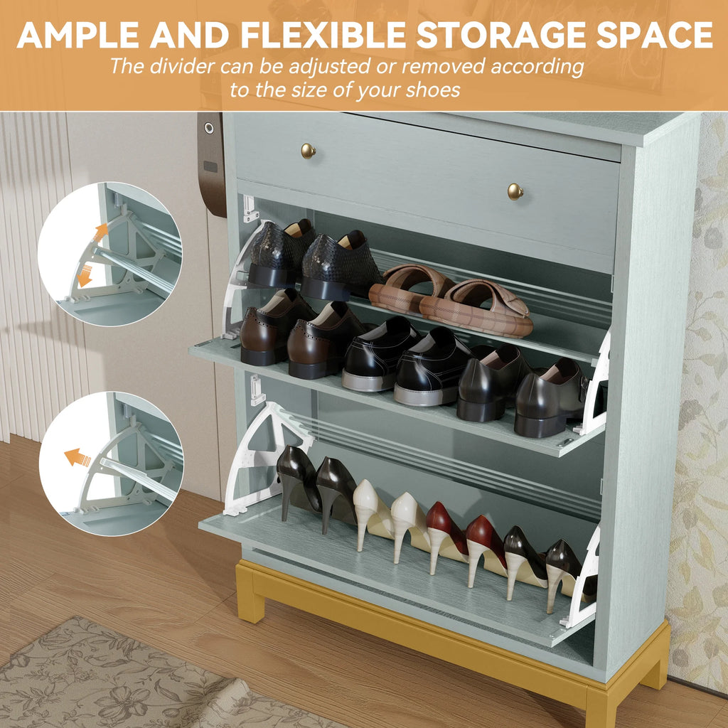 Green Shoe Cabinet with 2 Flip Doors 1 Drawer D1211