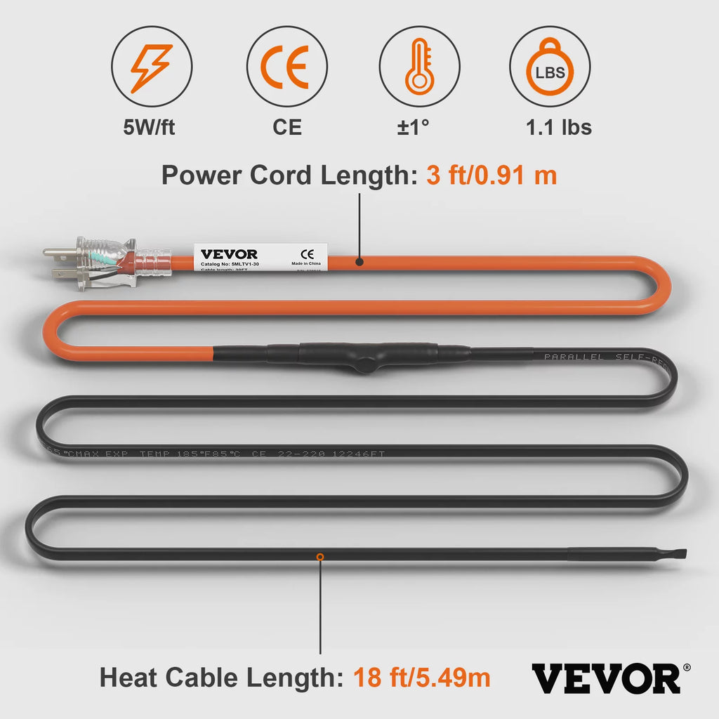 18-feet 5W/ft Self-Regulating Pipe Heating Cable Z67951