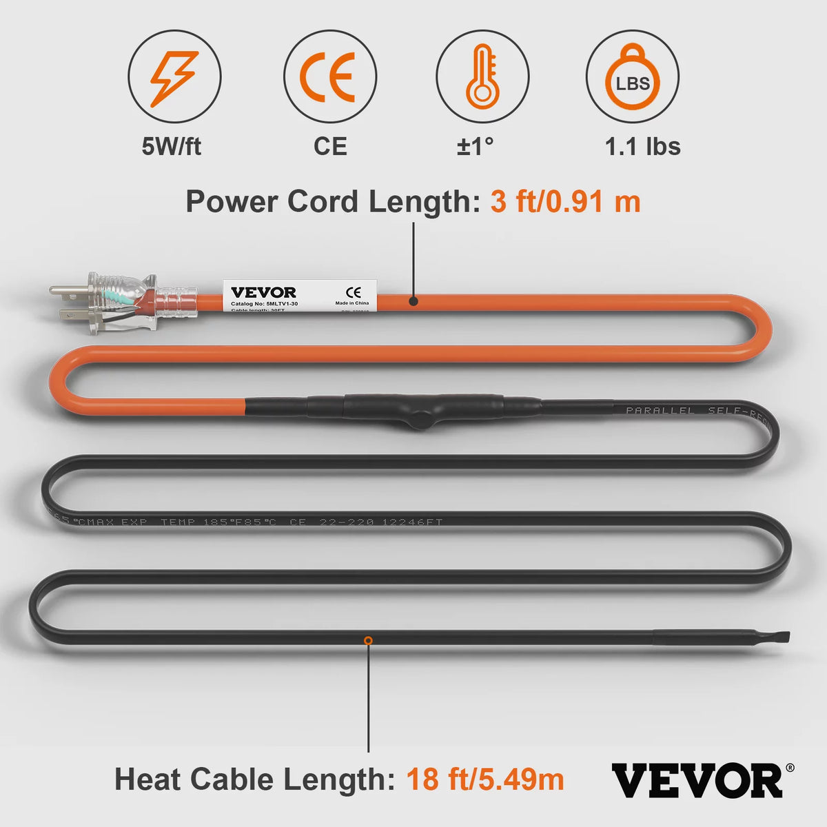 18-feet 5W/ft Self-Regulating Pipe Heating Cable Z67951