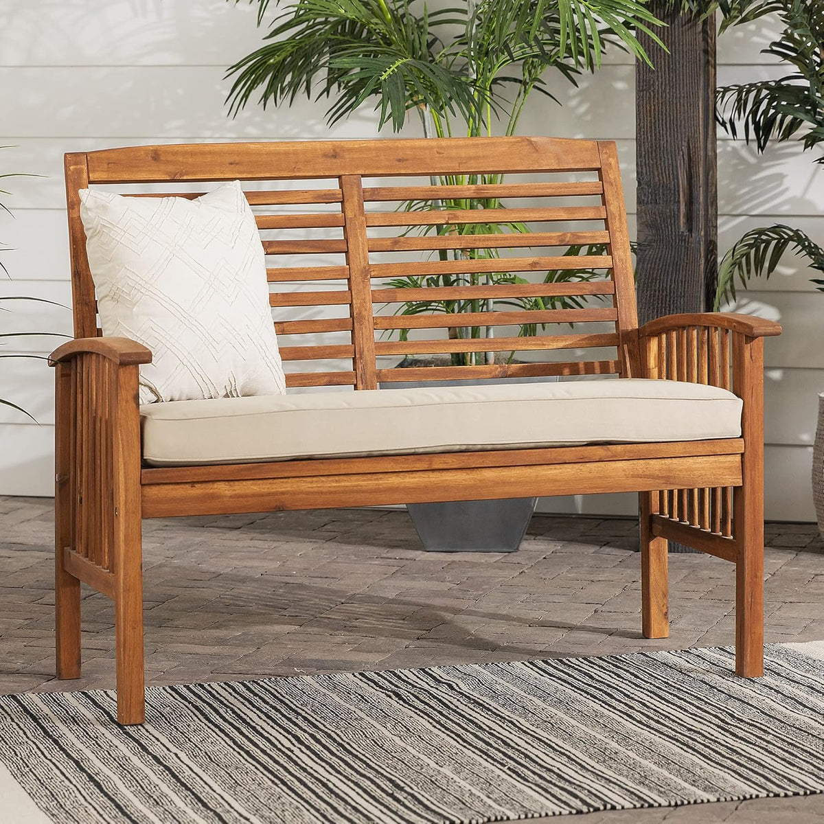 2 Piece Solid Acacia Wood Outdoor Dining Chairs, Set of 2, Brown D508