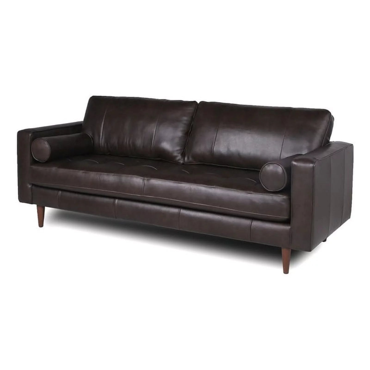 Dark Brown Leather Sofa With Tufted Seat And Back J937