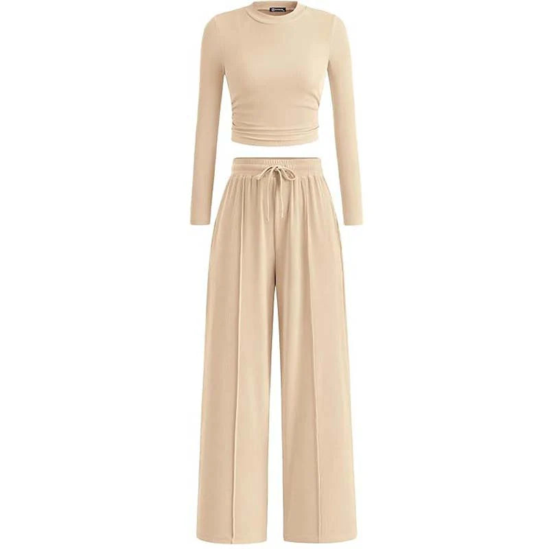 Crop Top Straight Leg Pants 2-Piece Lounge Set X646728
