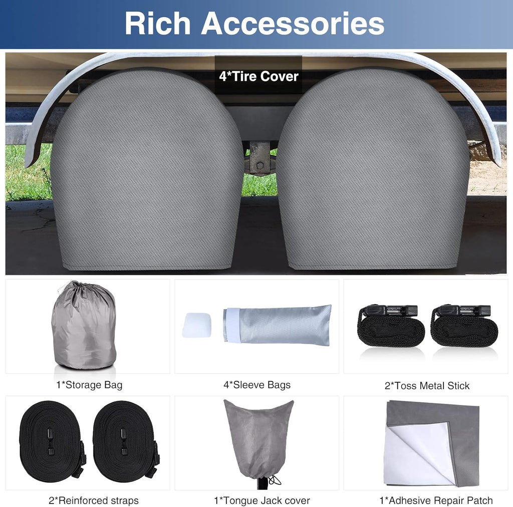 Upgraded Waterproof 500D Travel Trailer Cover with 4 Tire Covers, Tongue Jack Cover I8533