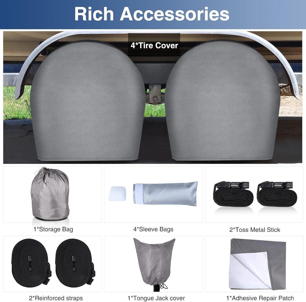 Upgraded Waterproof 500D Travel Trailer Cover with 4 Tire Covers, Tongue Jack Cover I8533