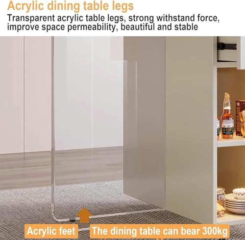 Folding Dining Table with Storage Rack, Drawers, Acrylic Table Legs and Slate Tabletop, 1.5M Q530