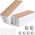 White Bamboo Style Cable Organizer Box 2 Pack with 17 PCS Set M40014