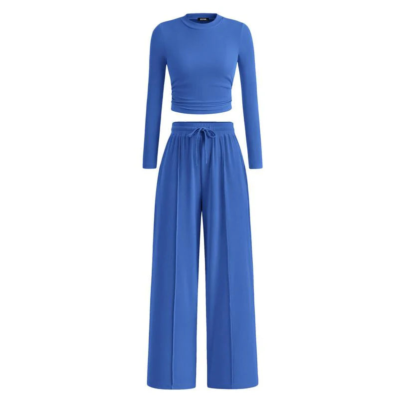 Crop Top Straight Leg Pants 2-Piece Lounge Set X646728