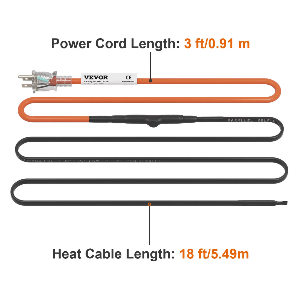 18-feet 5W/ft Self-Regulating Pipe Heating Cable Z67951