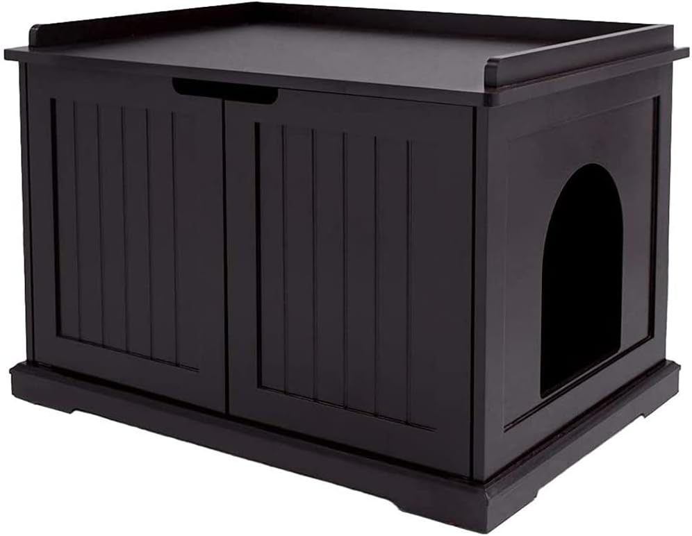 Gray Wooden Cat Litter Box Storage Bench C7873