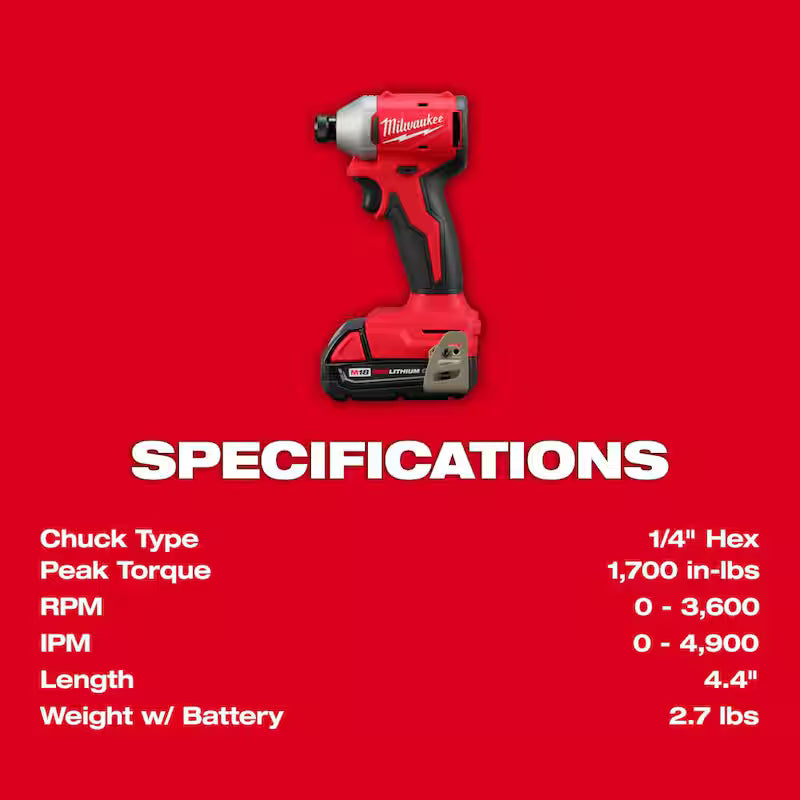 18V Brushless Cordless 1/4 in. Impact Driver Kit with 2.0 Ah Batteries and Charger Y3786