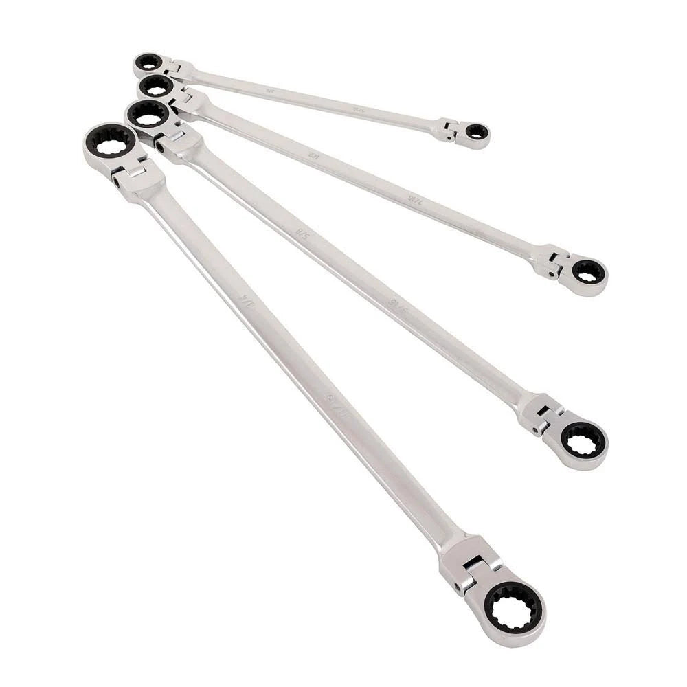 SAE Extra Long Double Box Flex Head Ratcheting Wrench Set (4-Piece) L738
