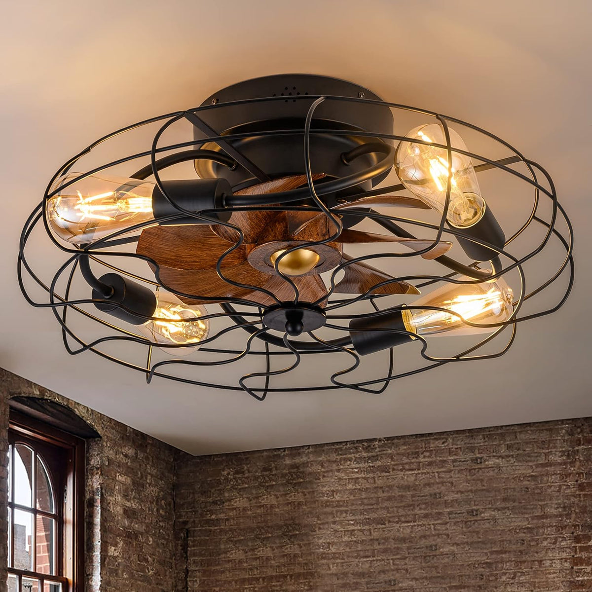 20'' Low Profile Caged Ceiling Fan with Lights Remote Control P68600