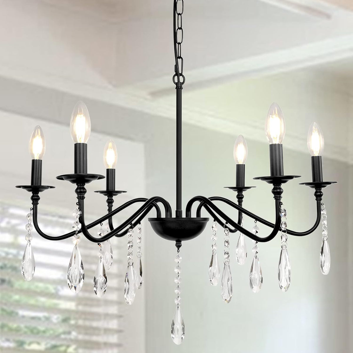 6 Lights Black Crystal Chandelier H181371