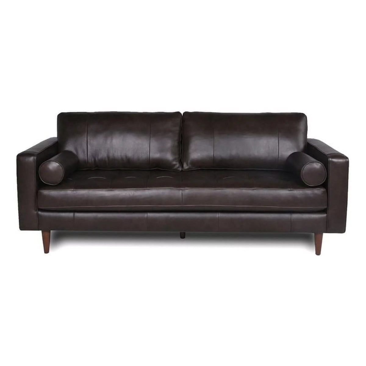 Dark Brown Leather Sofa With Tufted Seat And Back J937
