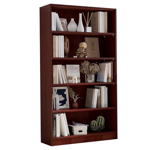 5 Shelf Wooden Bookcase, 60 Inch Height, Cherry R2039