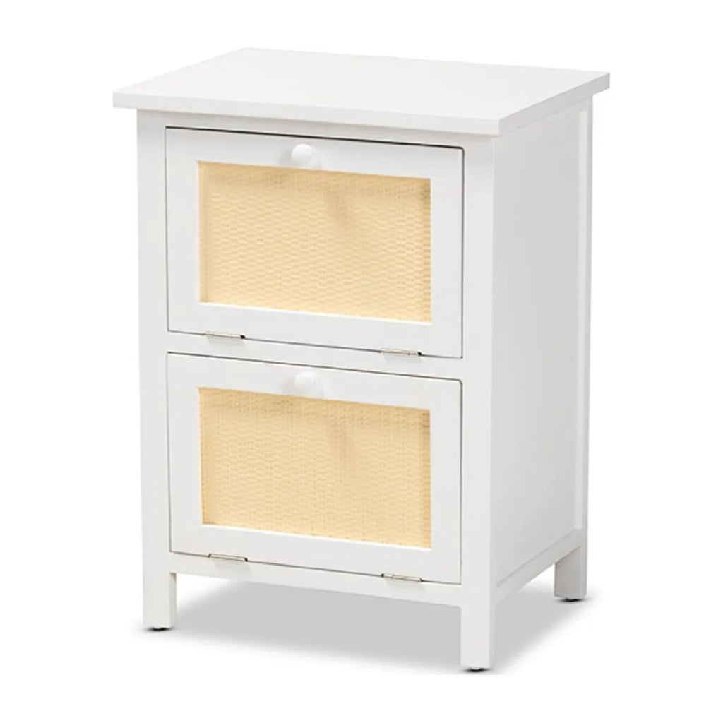 White Wood and Rattan 2-Door Nightstand F191776