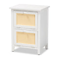 White Wood and Rattan 2-Door Nightstand F191776