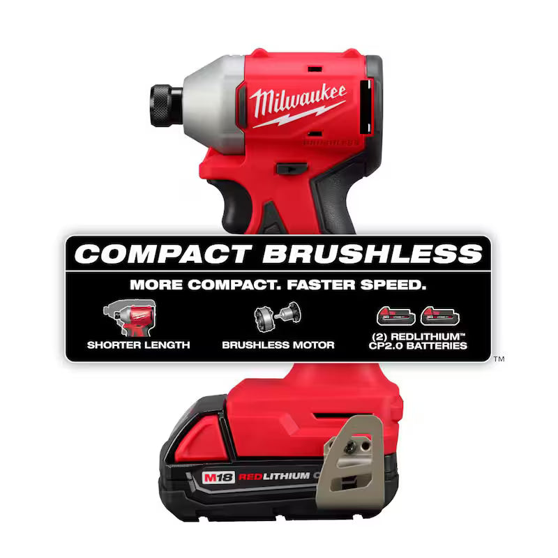 18V Brushless Cordless 1/4 in. Impact Driver Kit with 2.0 Ah Batteries and Charger Y3786