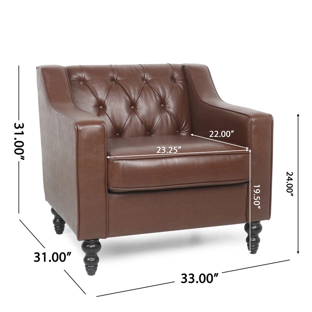 Dark Brown Faux Leather Tufted Club Chair U59085