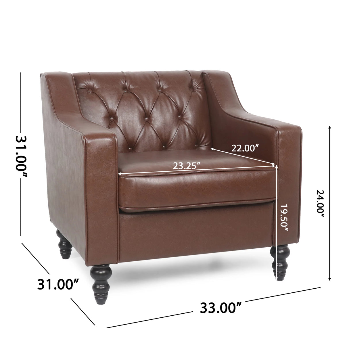 Dark Brown Faux Leather Tufted Club Chair U59085