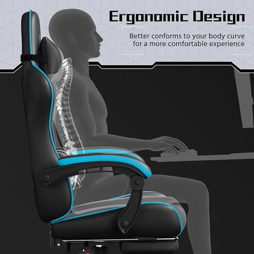 Black Gray Ergonomic Gaming Chair with Massage Lumbar Support and Footrest M212