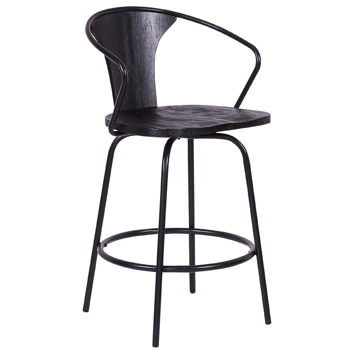 Black Wood and Metal Swivel Bar Stool W992